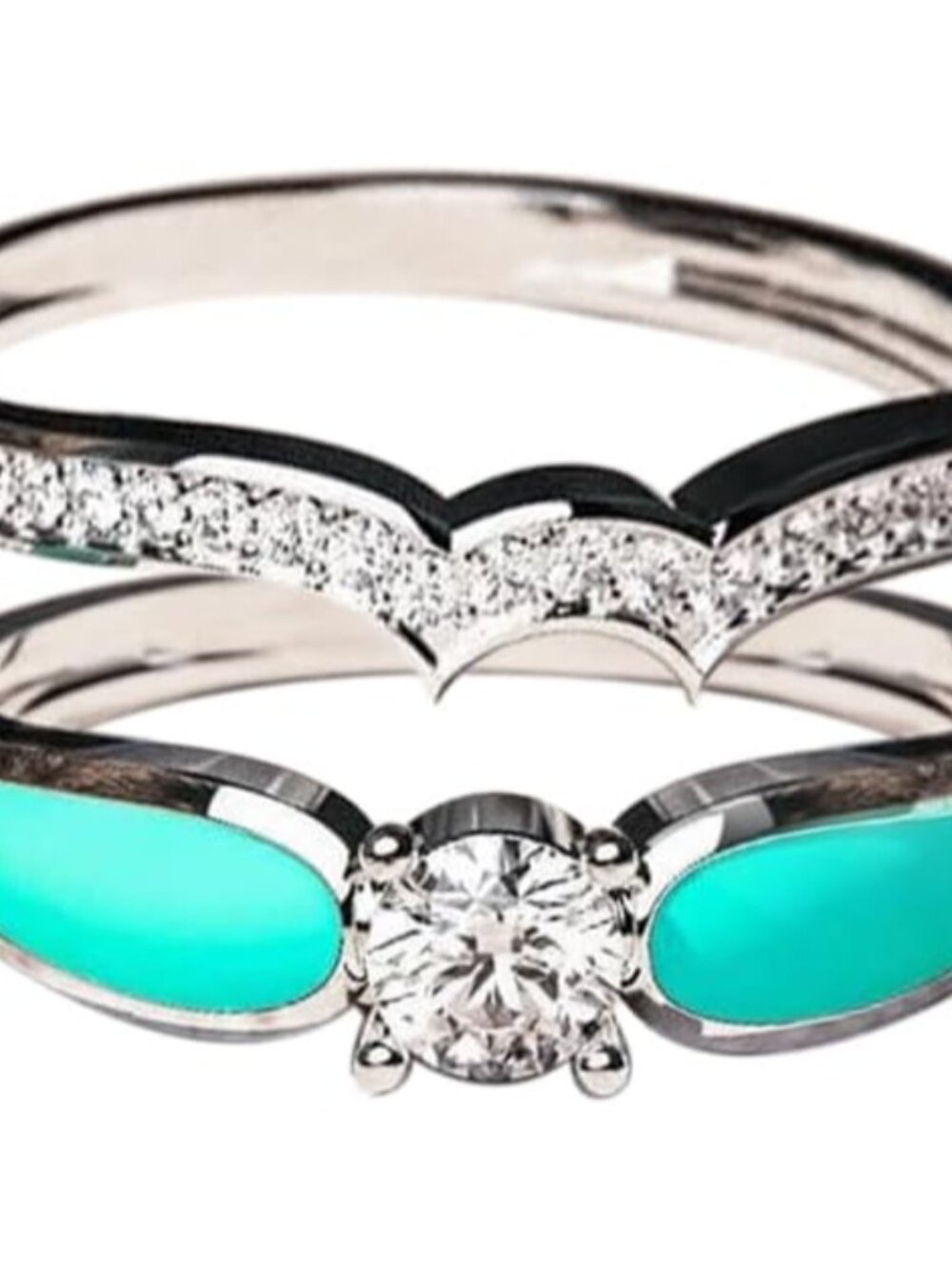2 PCS Ring Set Natural Turquoise Diamond Rings Western Jewelry Turquoise Silver